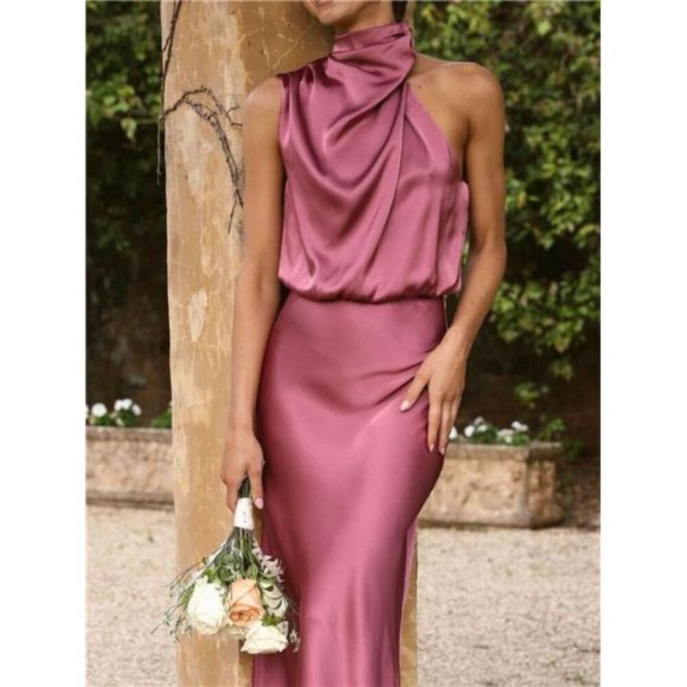 Asymmetrical Ruched Sleeveless Midi Dress - Picture 9 of 15